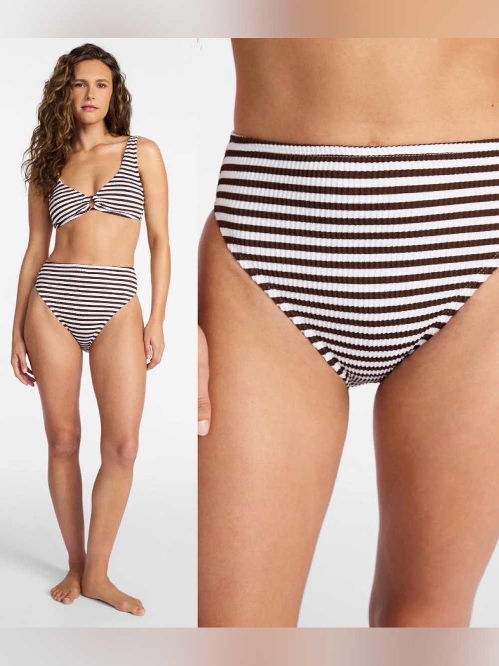 Time and Tru Women’s Crinkle High Rise High Leg Cheeky Bikini Bottoms Large NWT